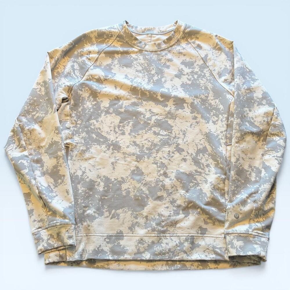 Lululemon Sweatshirt Mens Large Gray Crewneck Pullover Camo Zip Pocket Logo